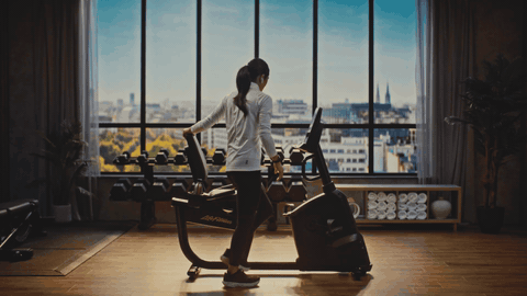 Life Fitness Atmos recumbent bike in motion, animated loop