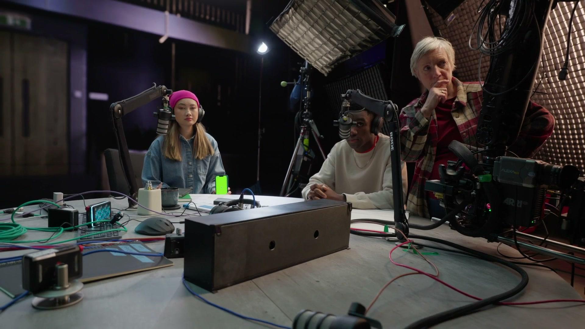 BPP Defy Your Limits, podcast beat, presenter energy in a neon-accented media set.