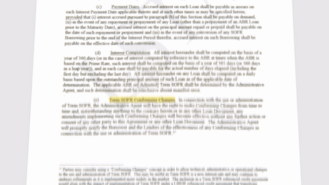 Tilted screen-grab of legal contract page 31 with Prepayment Premium clauses scrolling.