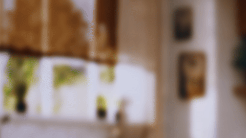 Asparagus spears falling mid-air over a softly blurred kitchen background, 350fps slow-motion.