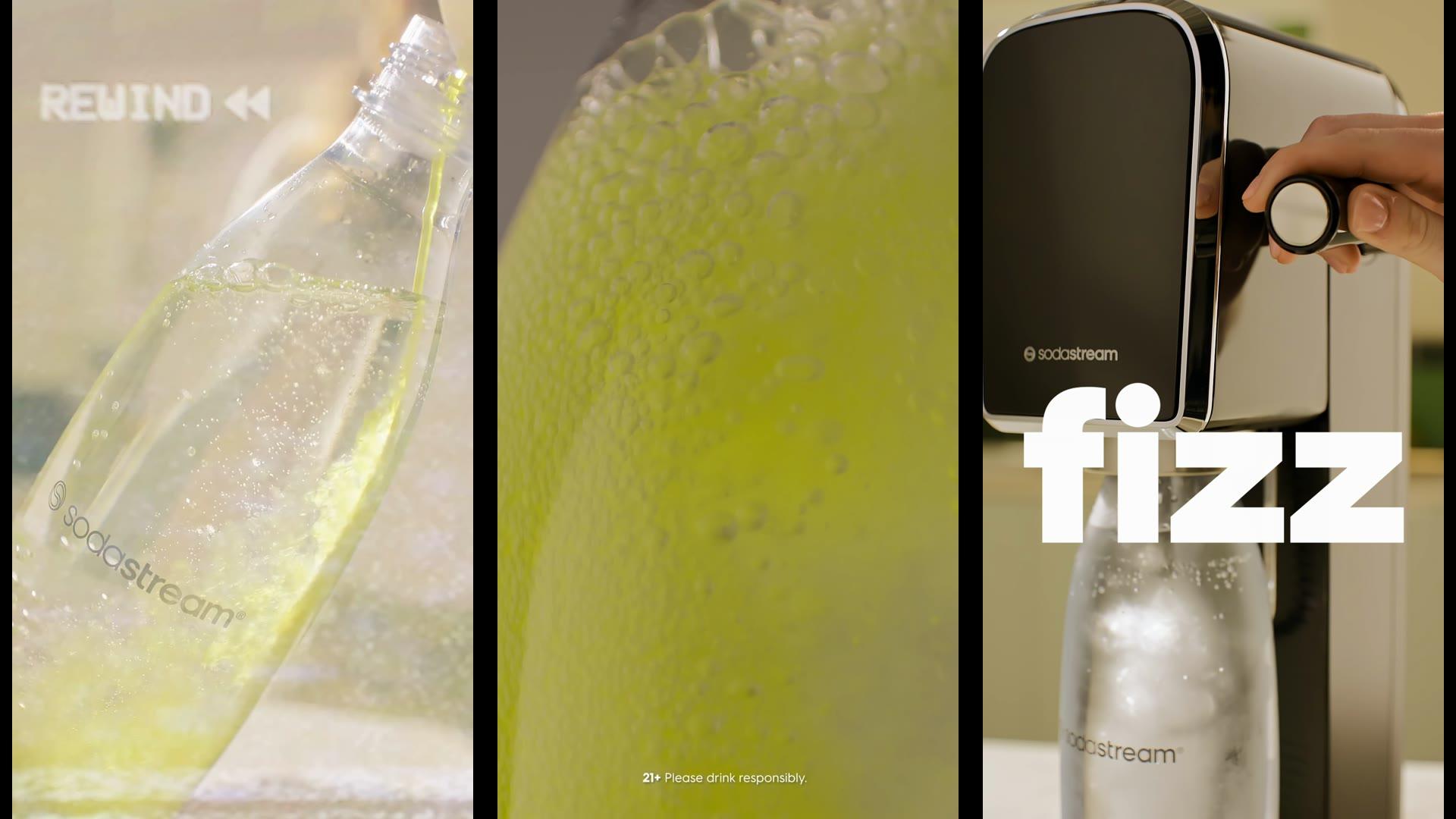 Product transitions. VHS rewind, in-glass macro, defocused carbonation.