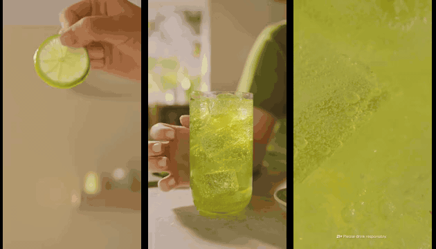 In-glass macros. Neon-green MTN Dew and chili-salt margarita up close.